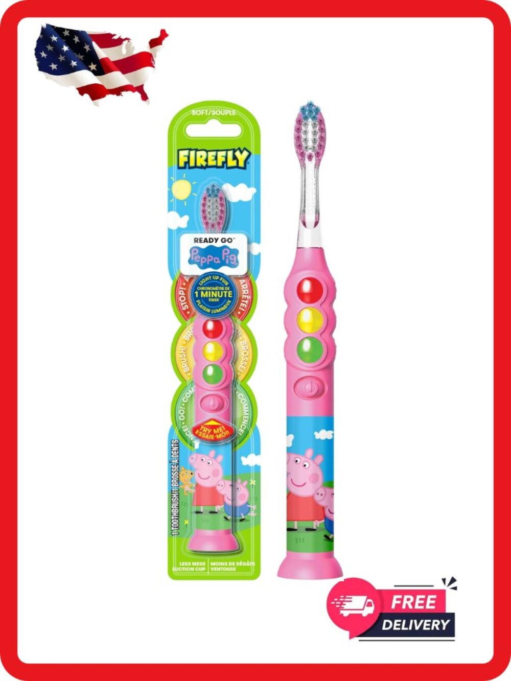 FIREFLY Peppa Pig Light Up Timer Toothbrush Soft Bristles Ages 3+ 1 Count
